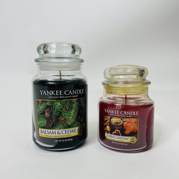 Yankee Candle Retired Set of 2 Celebrate Christmas Balsam & Cedar 22 Oz. Candles